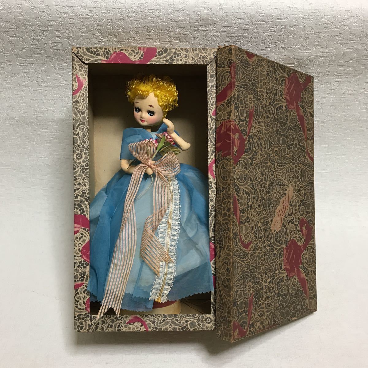c706 80 リボン印 フランス人形 スキヨ人形研究所 ドール レトロ ドレス 置物 コレクション 汚れ有り 写真の箱に緩衝材を巻いて発送予定_画像1