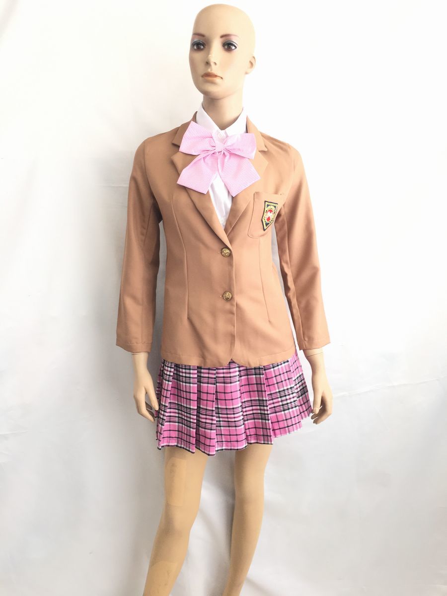 新品 未使用 送料無料bs31ブレザー服 チェックスカート リボン桜制服コスプレ個性をプラス ミニスカ制服 ピンクチェック柄がラブリー学生服