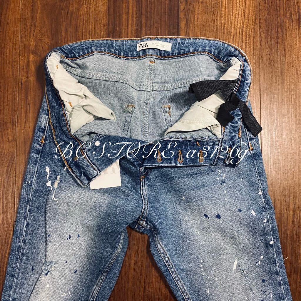 新品 ZARA ダメージ加工デニムパンツ EUR40 US31 メンズ ザラ パンツ ボトムス デニム ウォッシュ加工 ペンキ ストレッチ素材_画像3