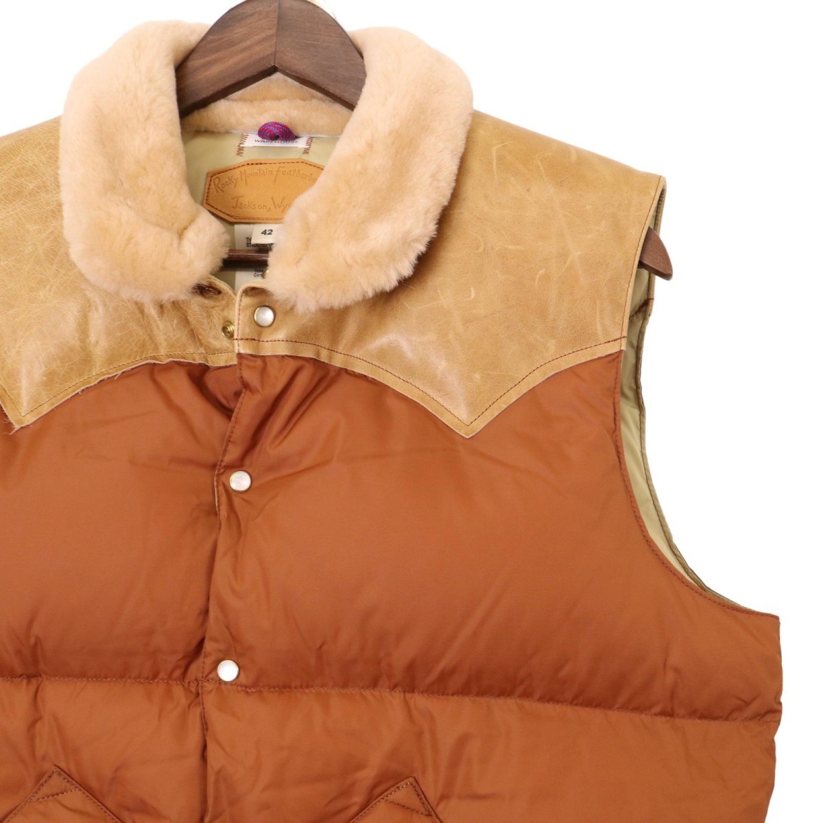 Rocky Mountain FeatherBed × WAREHOUSE / CHRISTY VEST ロッキーマウンテン ウエアハウス レザーヨーク ダウンベスト 表記サイズ42_画像4