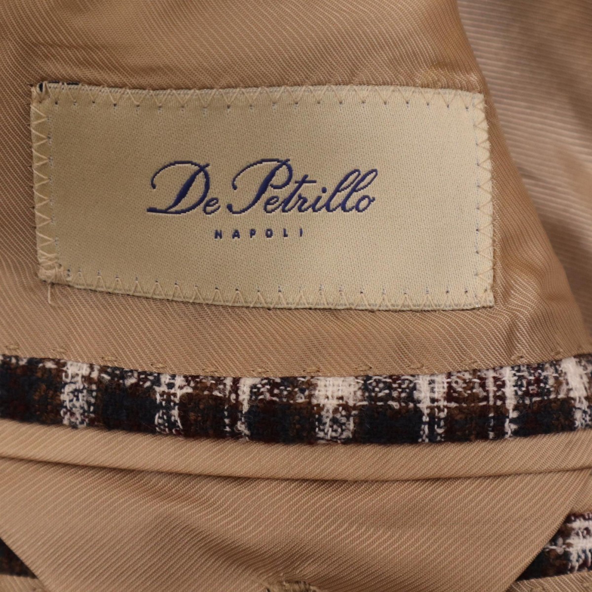 De Petrillo デ ペトリロ チェック ウール コットン ナイロン テーラードジャケット シングルジャケット 表記サイズ46_画像6