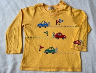 ミキハウス★長袖Tシャツ★90★きれい黄色車たくさんアップリケ★袖にも車_画像1