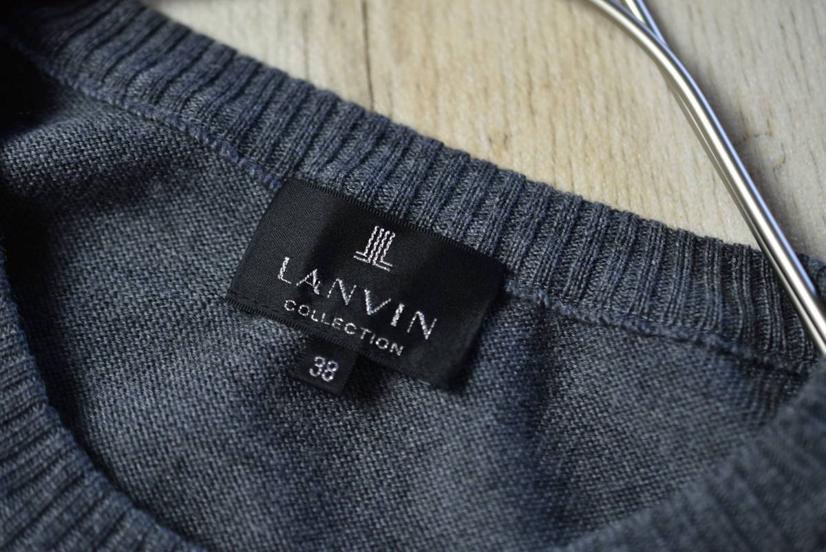 LANVIN ランバンコレクション レース刺繍柄入りウールニットセーター サイズ38 グレー色_画像3