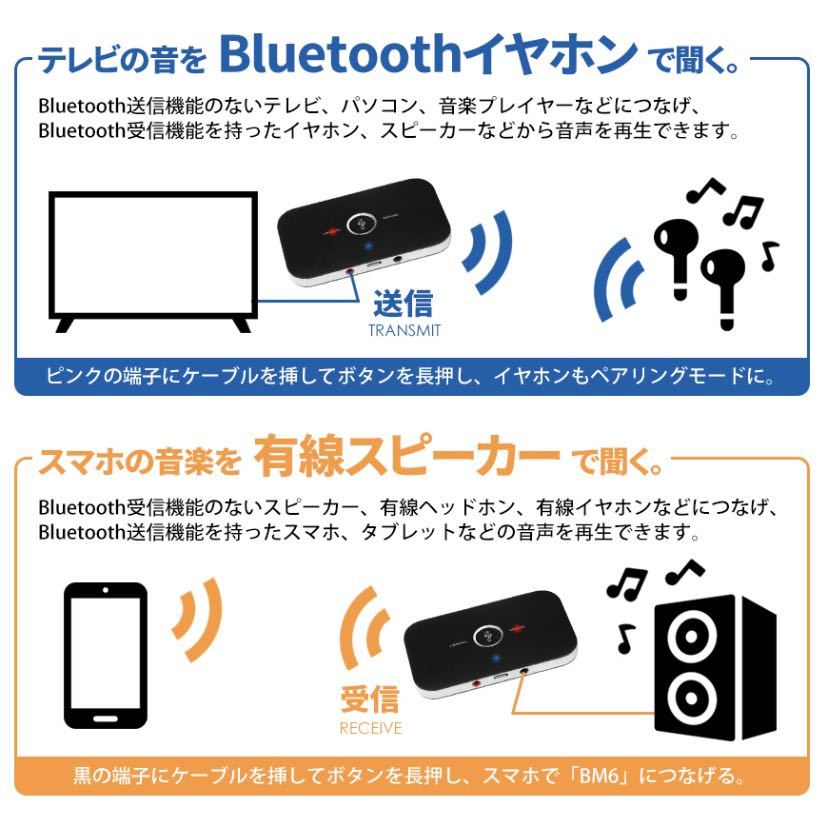 新品 送料無料 トランスミッター レシーバー Bluetooth ワイヤレス 無線 スマホ ステレオ テレビ ラジカセ スマホ 車 カー用品_画像4