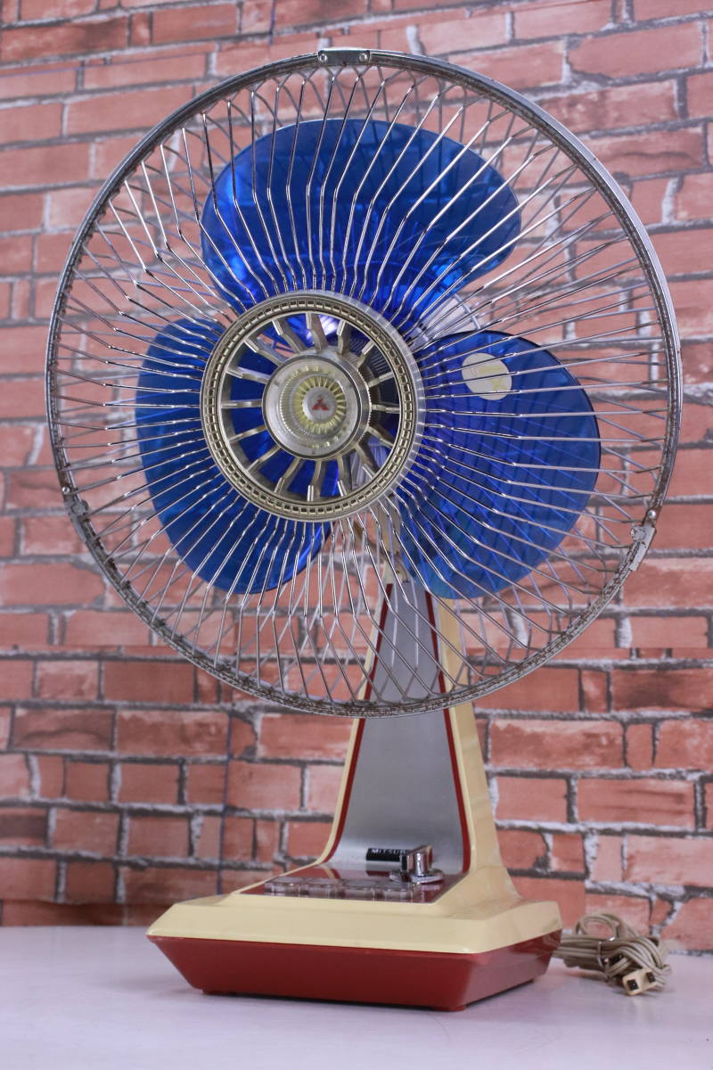  retro! electric fan Mitsubishi electric fan 3 sheets wings root 30cm desk .D30-J7 type damage / code repair after / discoloration equipped junk #(F8399)