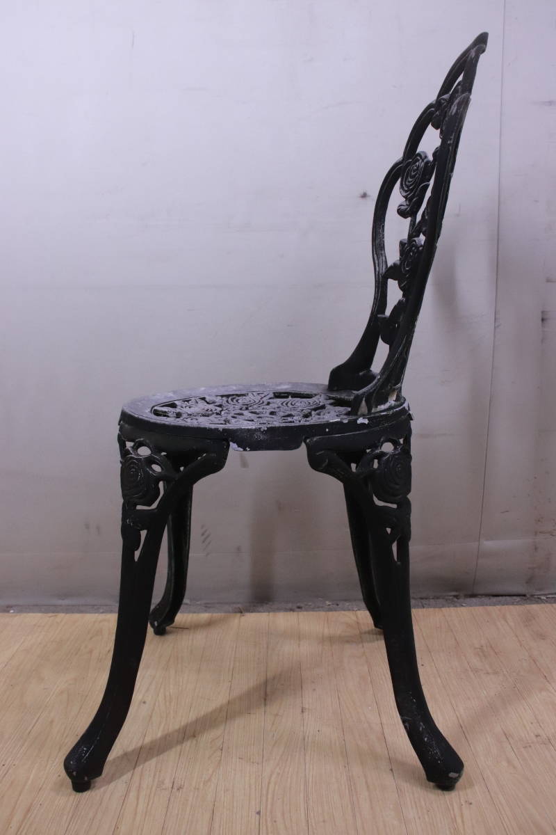  retro! garden table set garden set table + parasol stand + chair 2 legs aluminium castings antique goods scratch have #(F8637)