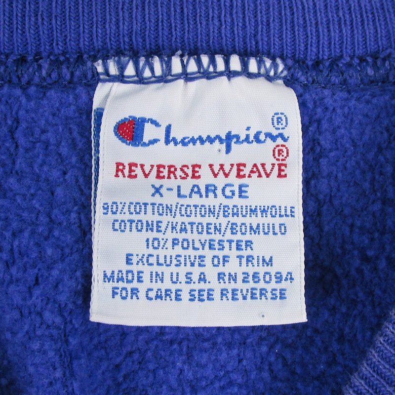 AW8003 90s Champion チャンピオン リバースウィーブ スウェット 刺繍タグ USA製 ラバープリント MARSHALLTOWN ブルー X-LARGE_画像3