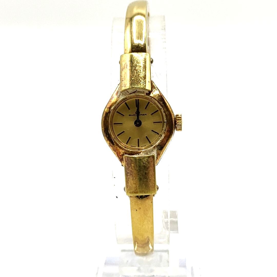 【稼働〇】BUCHERER ブッフェラー　手巻き　腕時計　レディース　ゴールド文字盤　ゴールド　バングルウォッチ　ケース：1.7_画像5