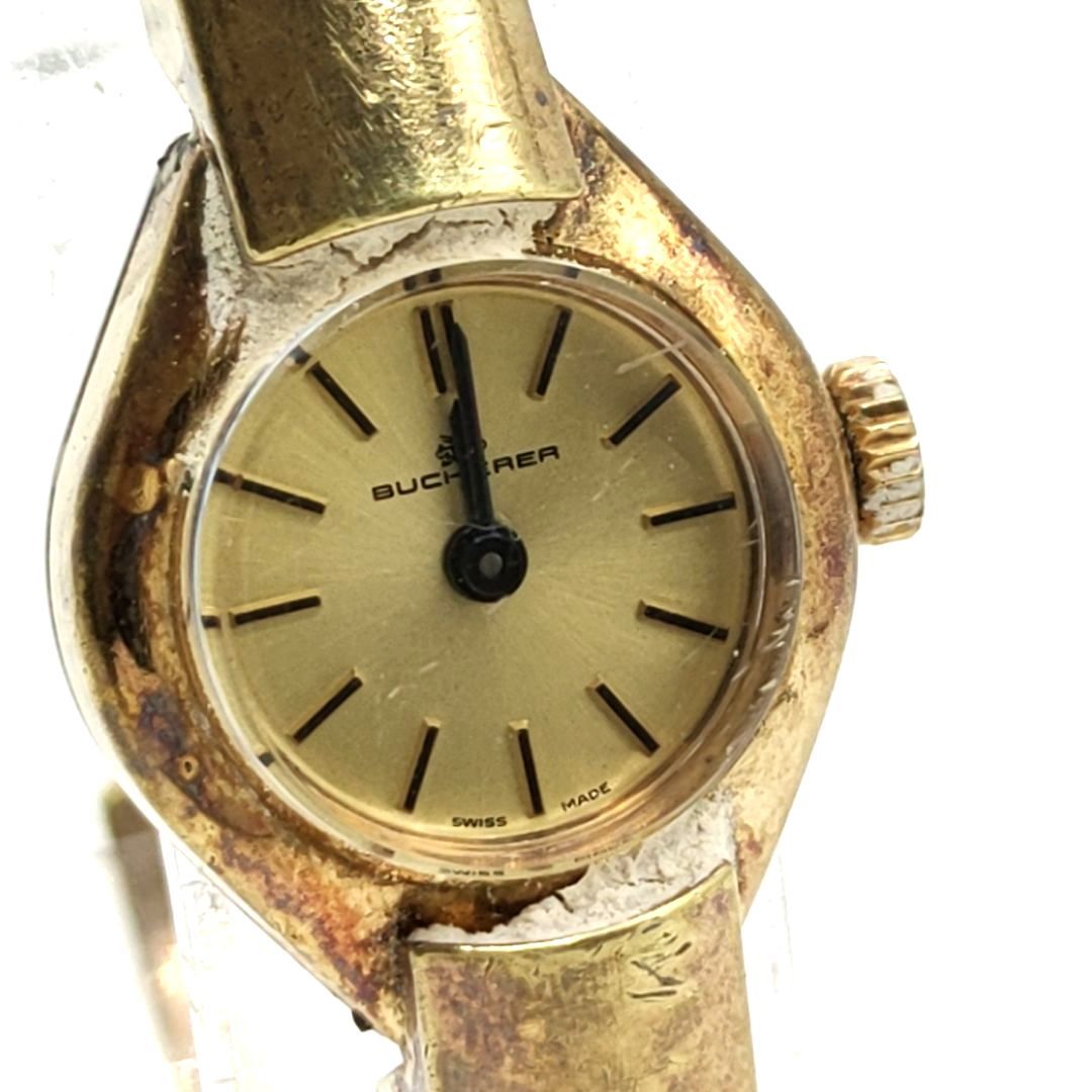 【稼働〇】BUCHERER ブッフェラー　手巻き　腕時計　レディース　ゴールド文字盤　ゴールド　バングルウォッチ　ケース：1.7_画像1