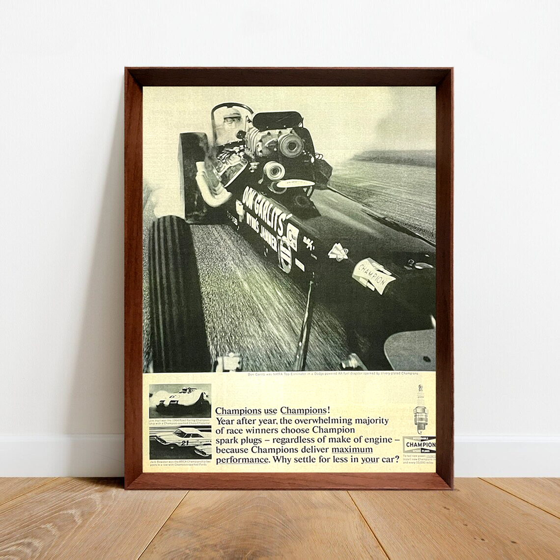 チャンピオンプラグ ドラッグレース 広告 ポスター 1960年代 アメリカ ヴィンテージ 【額付】 #002_画像1