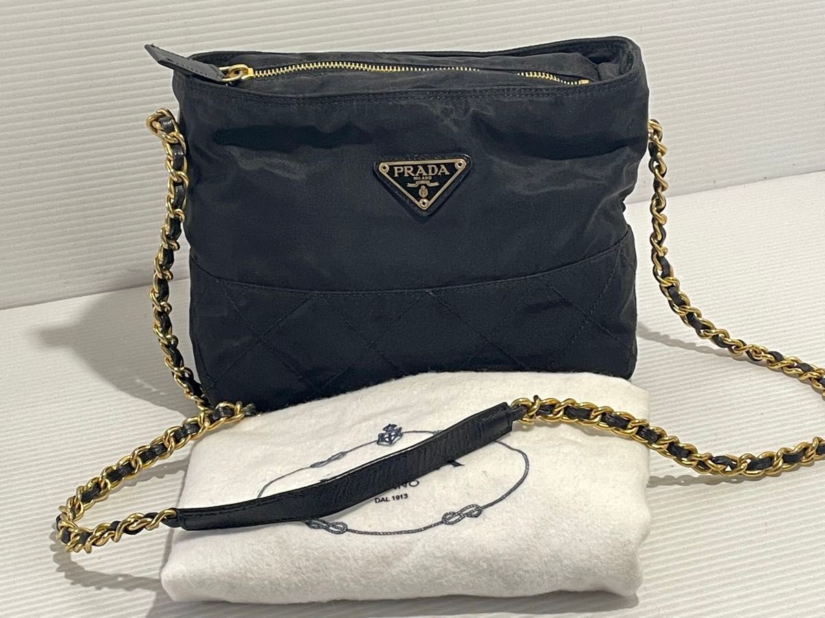 極美品 PRADA プラダ チェーン ショルダーバッグ 白タグ ナイロン