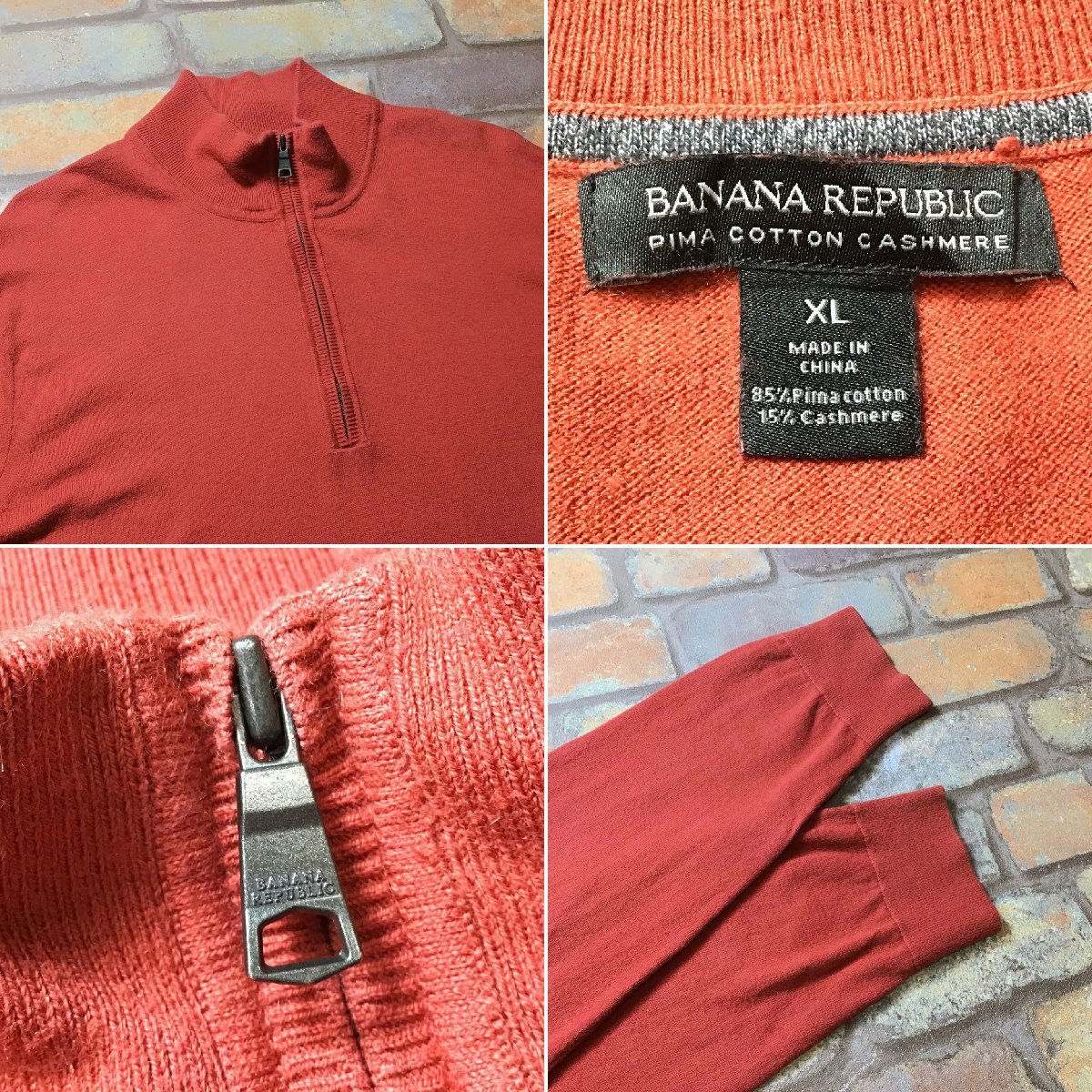 ME8-133★USAビッグサイズ&カシミヤ混★USA買付品★【BANANA REPUBLIC バナリパ】ハーフジップ セーター【メンズ XL】レンガ色 ニット_画像5