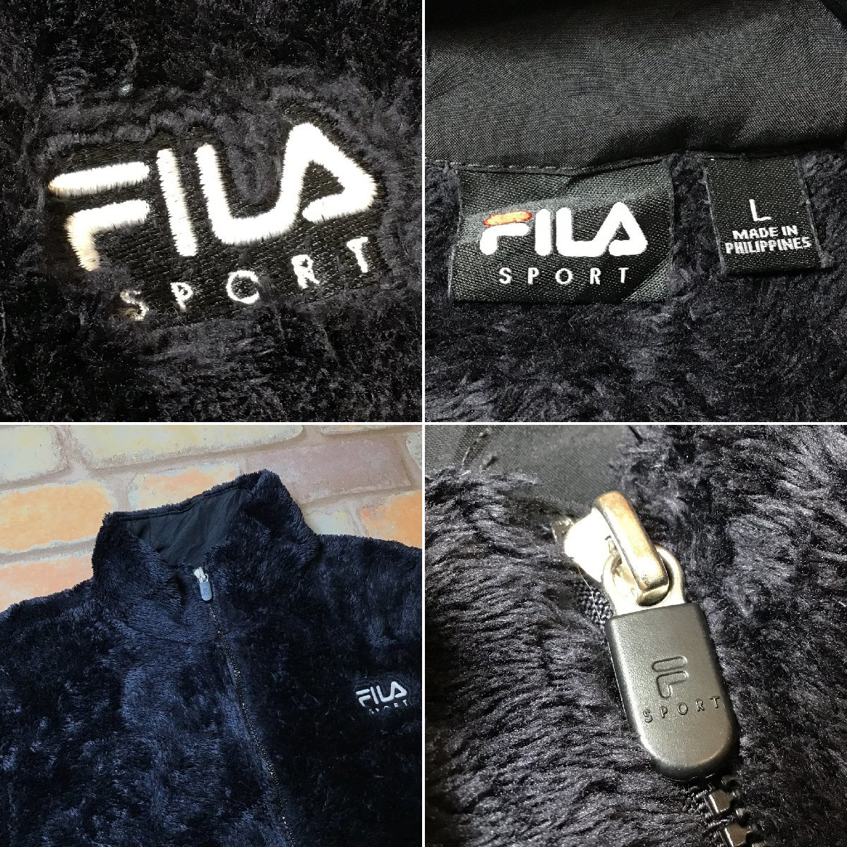 ME7-533★USA直輸入&良品★上品【FILA SPORT フィラ】フルジップ ハイロフトフリースジャケット 【レディース L】濃紺 保温 刺繍ロゴ_画像4