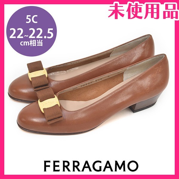 新品未使用品 サルヴァトーレフェラガモ Salvatore Ferragamo ヴァラリボン パンプス ライトブラウン×ゴールド 5C(約22-22.5cm) sh23-0815_画像1