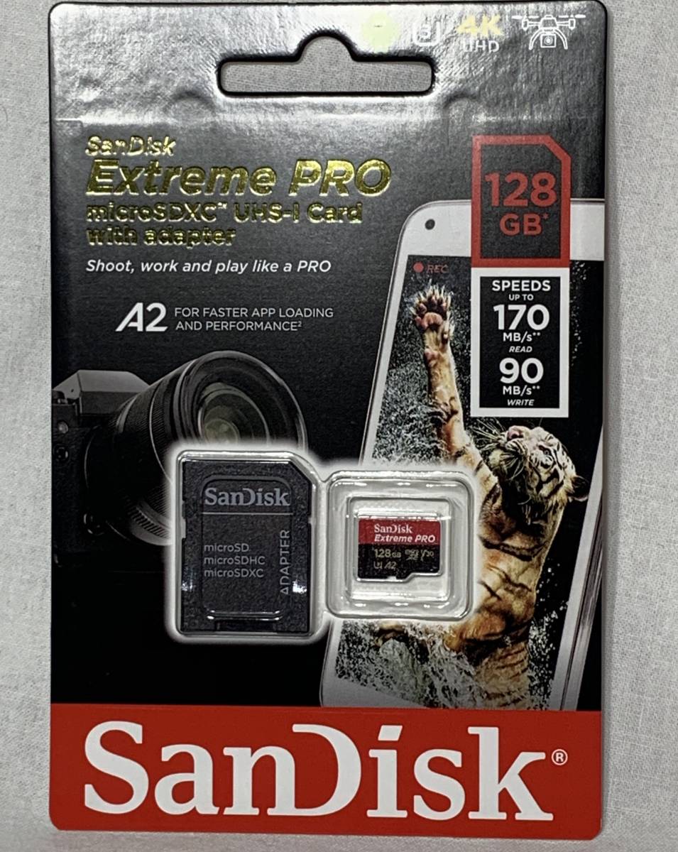 【未開封】サンディスク 128GB microSDXCカード Extreme Pro UHS-I U3 V30 A2 SDSQXCY-128G-GN6MA / 4K対応 sandisk SDカード_画像1