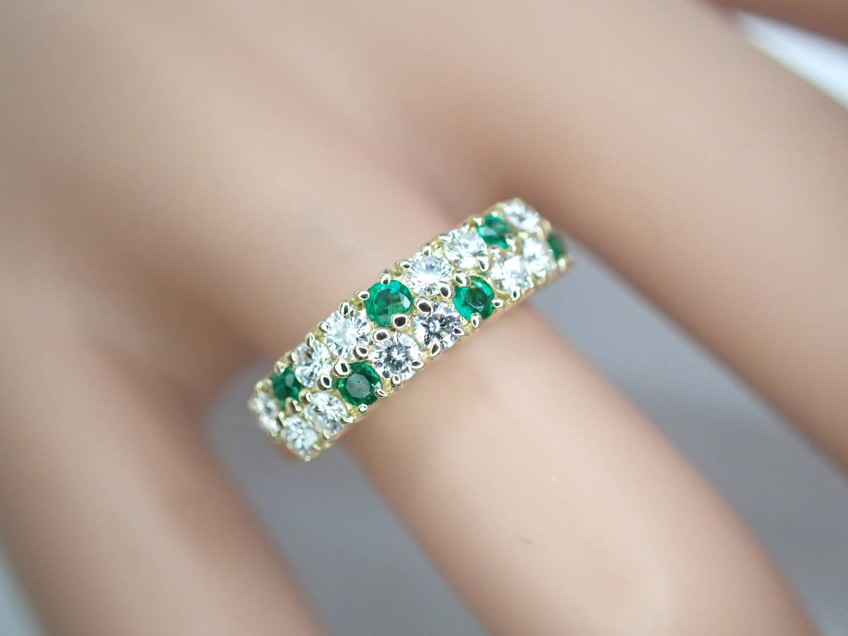 4/ прекрасный товар Mikimoto K18YG изумруд итого 0.15ct кольцо с бриллиантом кольцо 