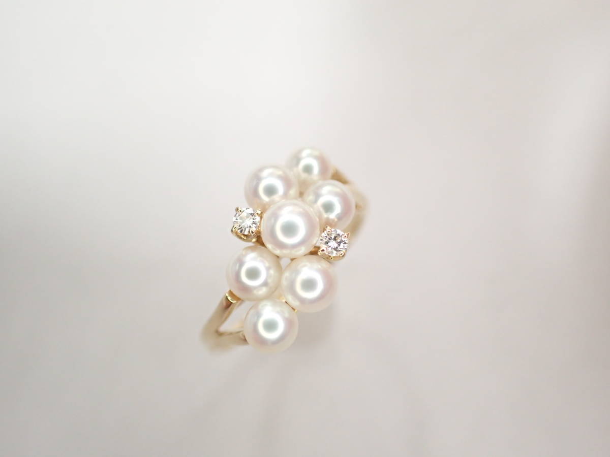 4/ прекрасный товар Mikimoto K18 жемчуг жемчуг примерно 3.3-3.7. кольцо с бриллиантом кольцо 