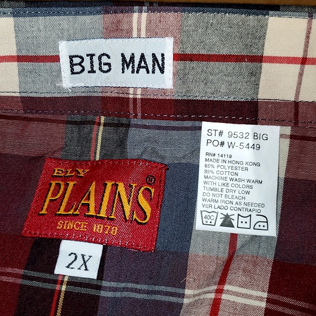 B74◆ELY PLAINS 長袖 ウエスタンシャツ size2X BIG MAN チェック柄 中古 USED 古着 ビッグサイズ オーバーサイズ