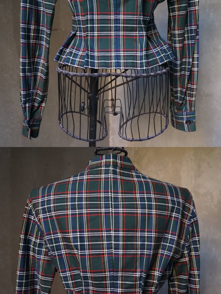 美品 1990 ジュンヤワタナベ tricot COMME des GARONS 緑 グリーン タータンチェック ジップ シャツジャケット M相当_画像7