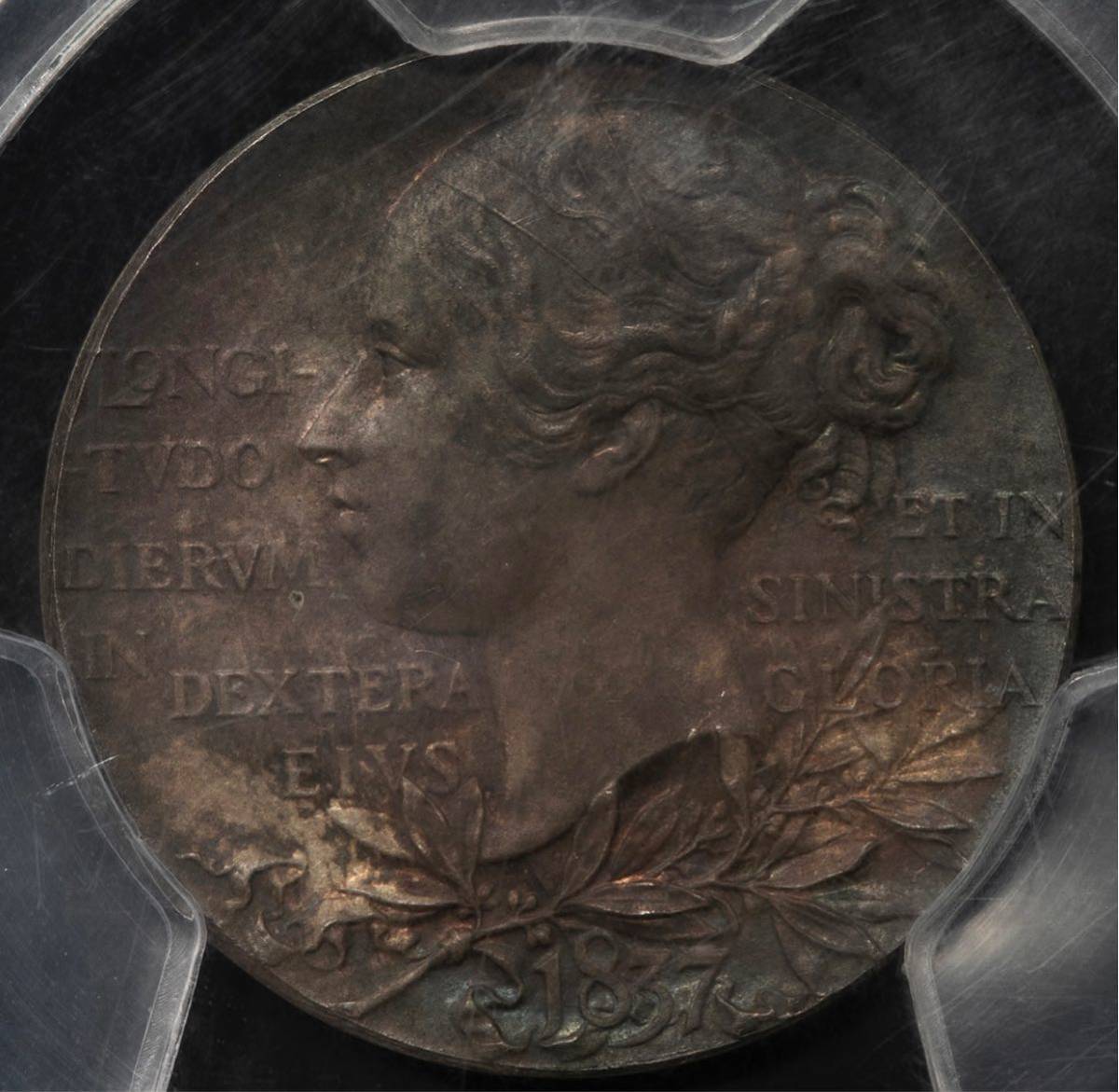 PCGS鑑定SP63 マット版 1897年 ヴィクトリア女王 ダイヤモンドジュビリー 銀 アンティーク シルバーメダル 26mm ヤングヘッド_画像2