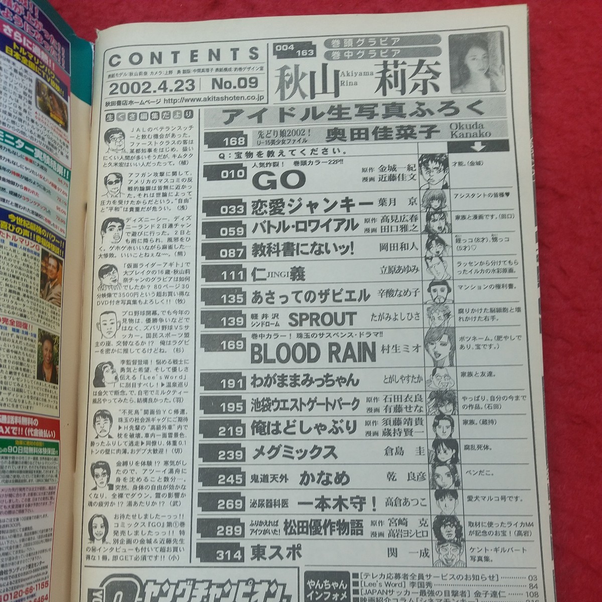 d-031 ※8 ヤングチャンピオン 2002年4月23日号 付録なし 平成14年4月23日 発行 秋田書店 アイドル グラビア 漫画 雑誌 _画像4