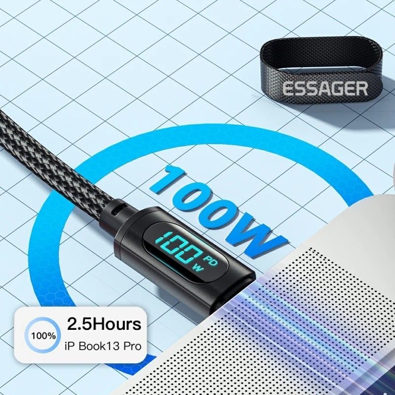 Essager USB 両端Type-C ケーブル 2m PD100w 出力スクリーン表示 急速充電 データ転送 Black新品⑧