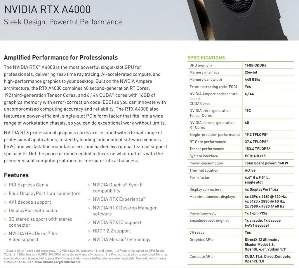 【新品/保証有】ELSA NVIDIA RTX A4000 BOX版 RTX 3070Ti 非LHR版 GDDR6 ECC 16GB 1スロット Adobe Photoshop Premire Pro 生成系AI_1スロット、6ピン×1で省電力、省スロット