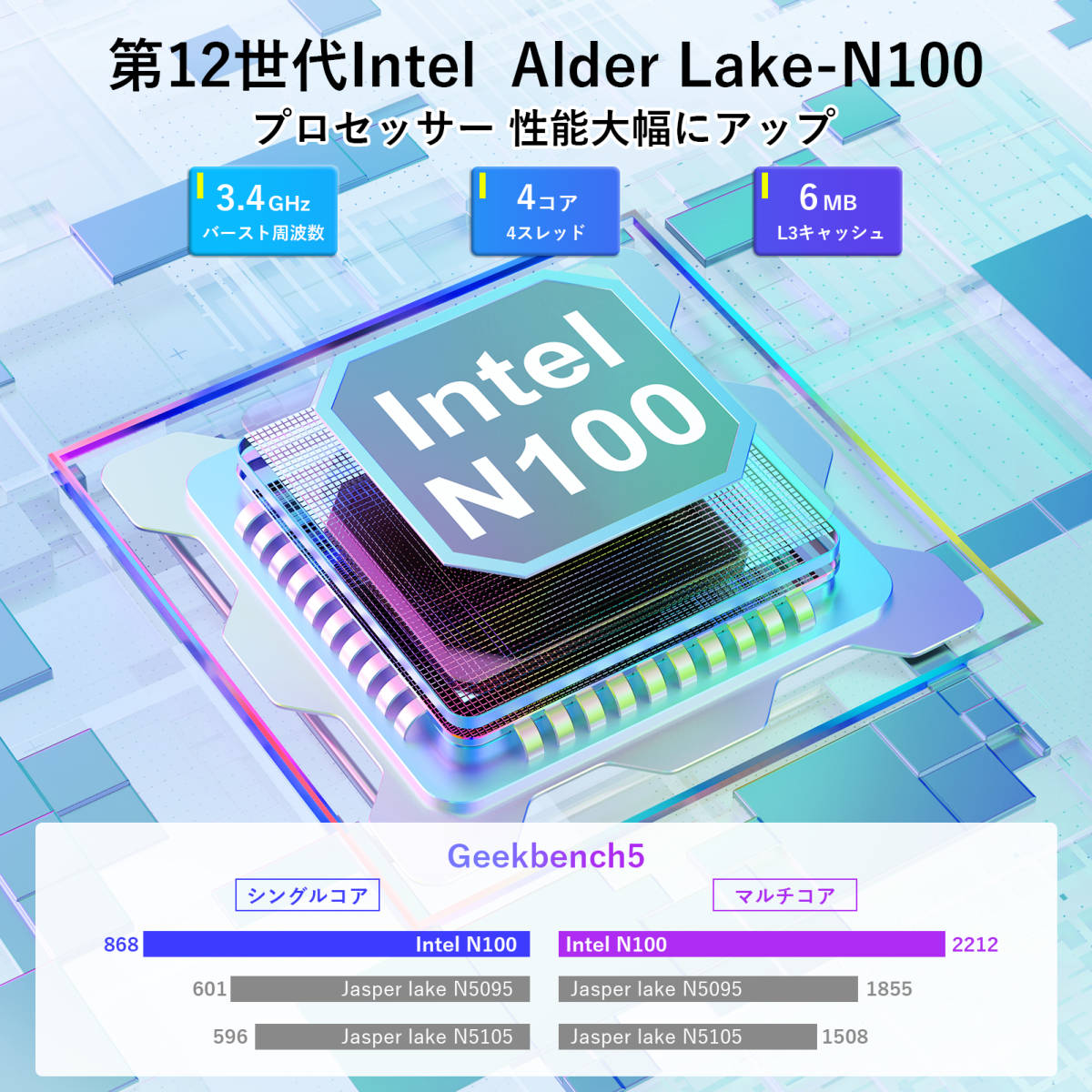 ミニPC 最新第12世代 Intel N100 ミニpc ミニパソコン Windows11 Pro mini pc 16GB DDR4 512GB SSD ミニデスクトップパソコン 4K@60Hz 2画_画像2