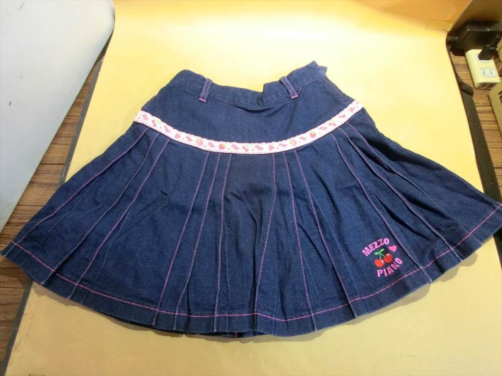 【HW50-43】【60サイズ】▲mezzo piano メゾピアノ/デニム地 タックプリーツ ミニスカート/140cm/子供服_画像1