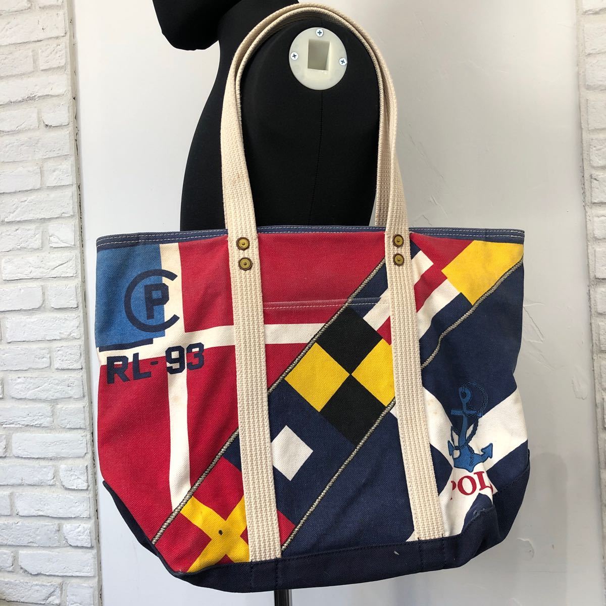 POLO Ralph Lauren ポロラルフローレン トートバッグ キャンバス 総柄 コットン100% RN41381 CA56658 カバン マザーバッグ ブルー_画像1