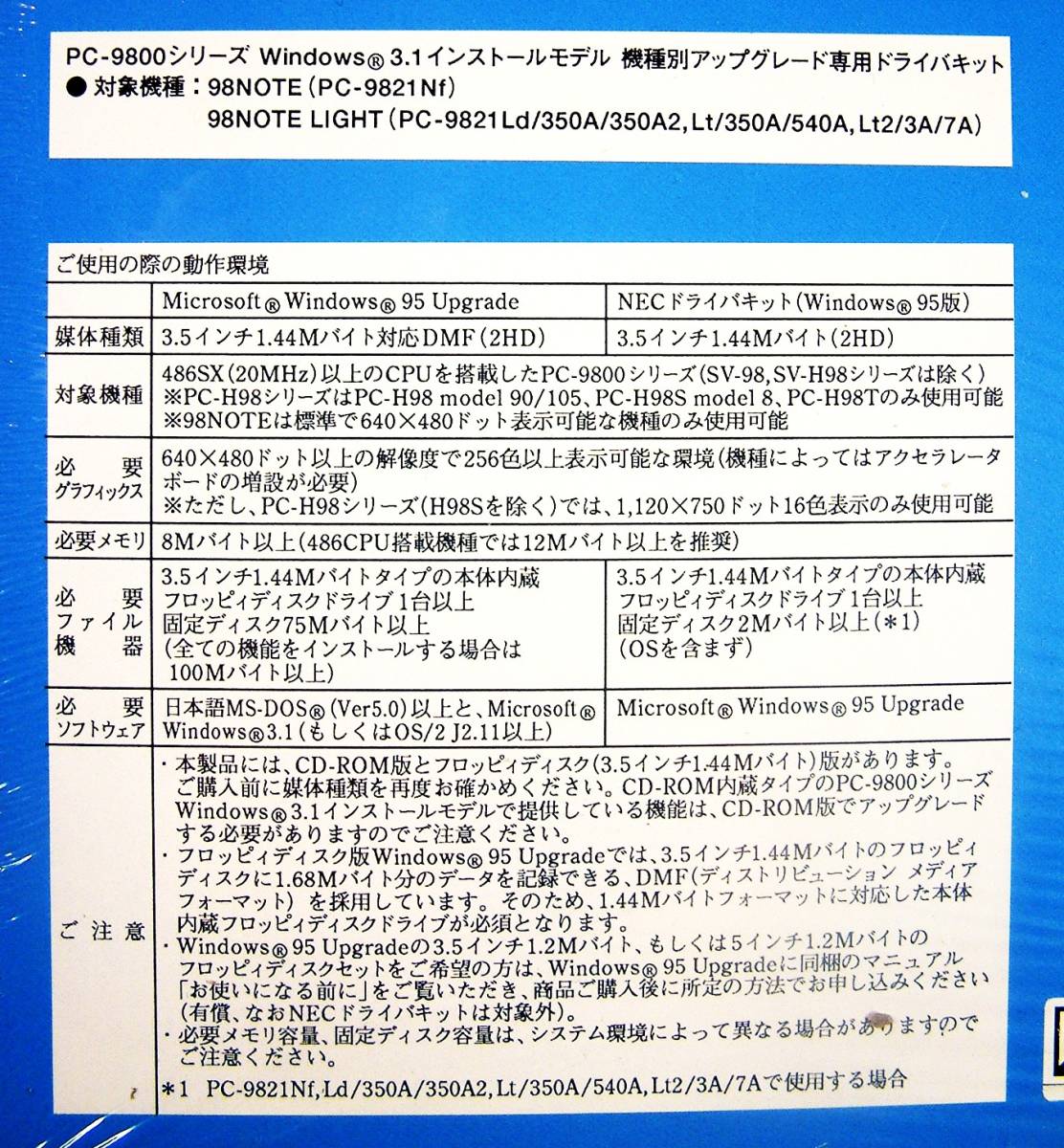 【3669】 Microsoft Windows95 3.1ユーザー用アップグレード PC-98用 FD版 新品 未開封 NECドライバーキット マイクロソフト ウィンドウズ_画像5