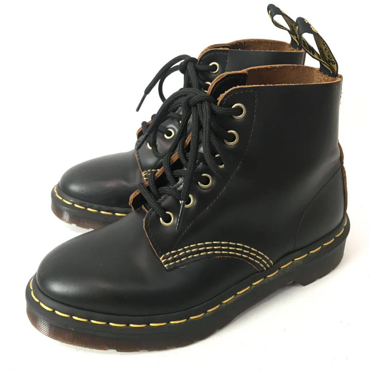 e17 Dr Martens ドクターマーチン 6ホール ショートブーツ レザー ブラック レースアップ 正規品 UK3 レディース レースアップ 101ARC _画像1