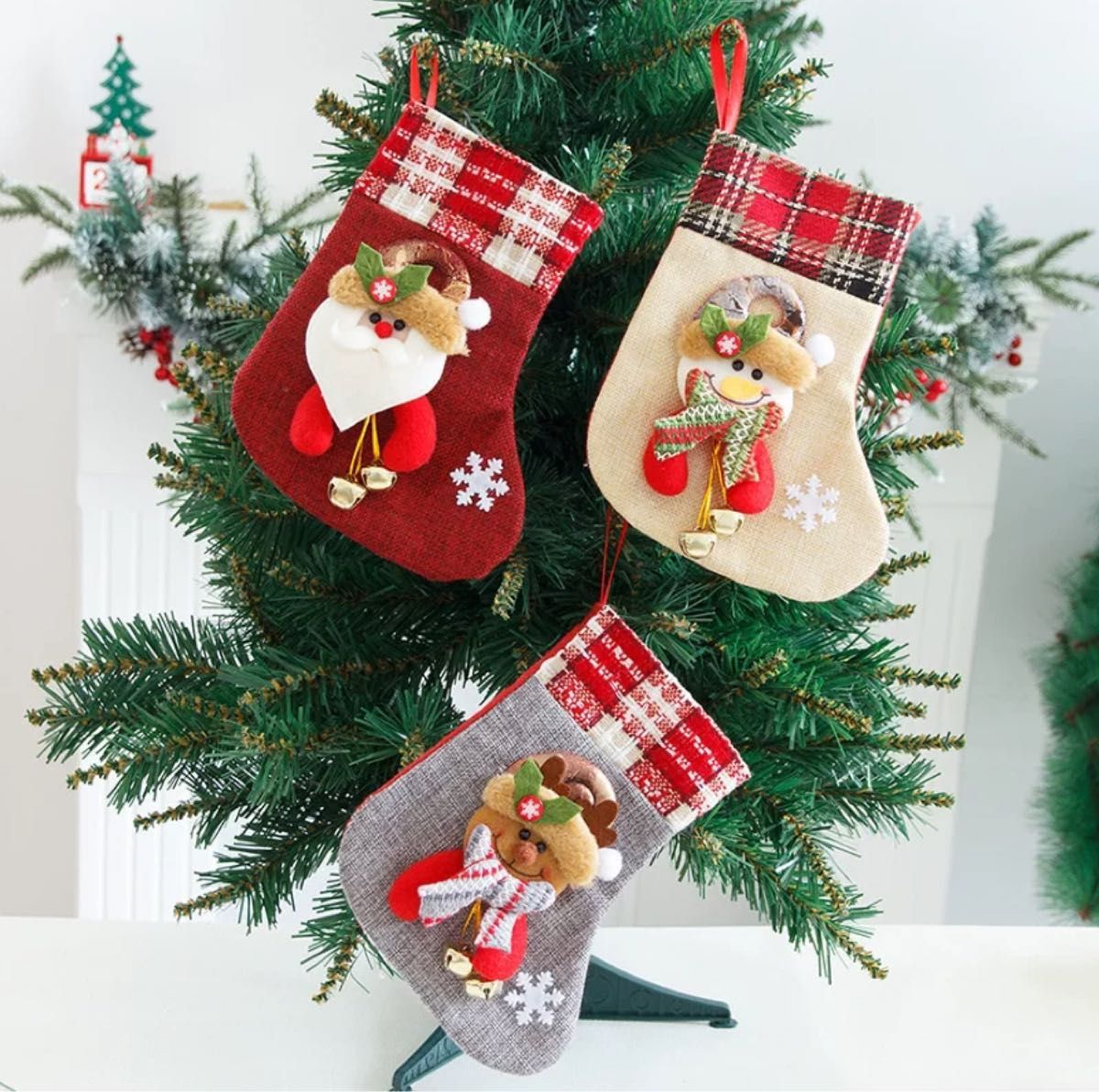 クリスマス 靴下 オーナメント 3点セット 飾り サンタ スノーマン トナカイ
