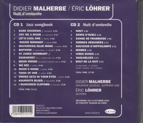 DIDIER MALHERBE / ERIC LOHRER / NUIT D'OMBRELLE（輸入盤2枚組CD）_画像2