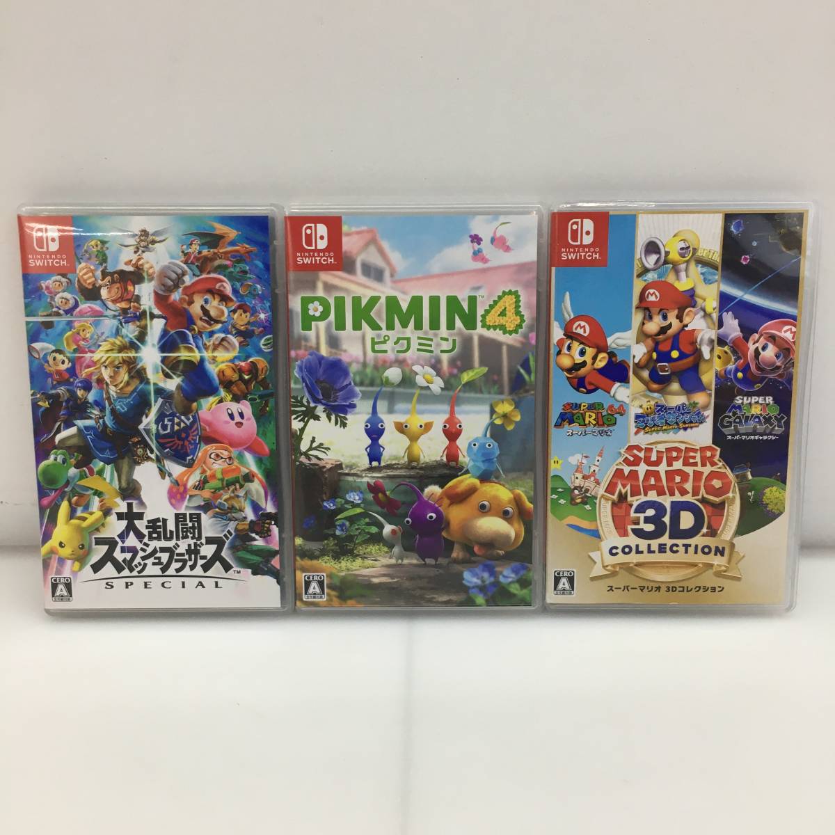 T1497 ★1円～【Nintendo Switch】スイッチソフト 3本 「スマブラ/ピクミン4/スーパーマリオ 3Dコレクション」 中古品 ◎レタパ発送可◎_画像1