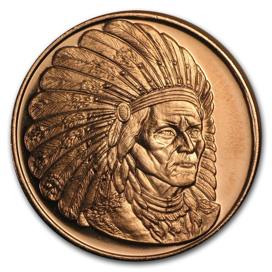 [カプセル付き] (新品) アメリカ「インディアン族長・シッティング・ブル」純銅・1オンス 28.35gm 銅貨 コイン_画像1