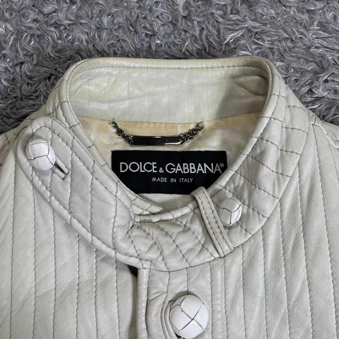 1円/激レア ドルチェ&ガッバーナ DOLCE&GABBANA ドルガバ D&Gライダースジャケット ラムレザー レザージャケット 裏地 白 M メンズ 46 羊革_画像3