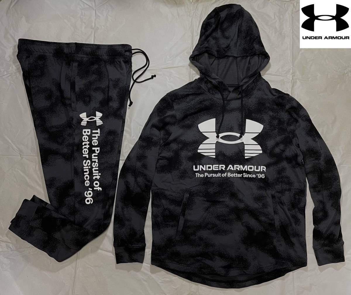 新品 L アンダーアーマー 黒 ブラック グレー スウェット 薄手 軽量 上下 カモフラ underarmour パーカー フード ジョガーパンツ 正規品_画像1