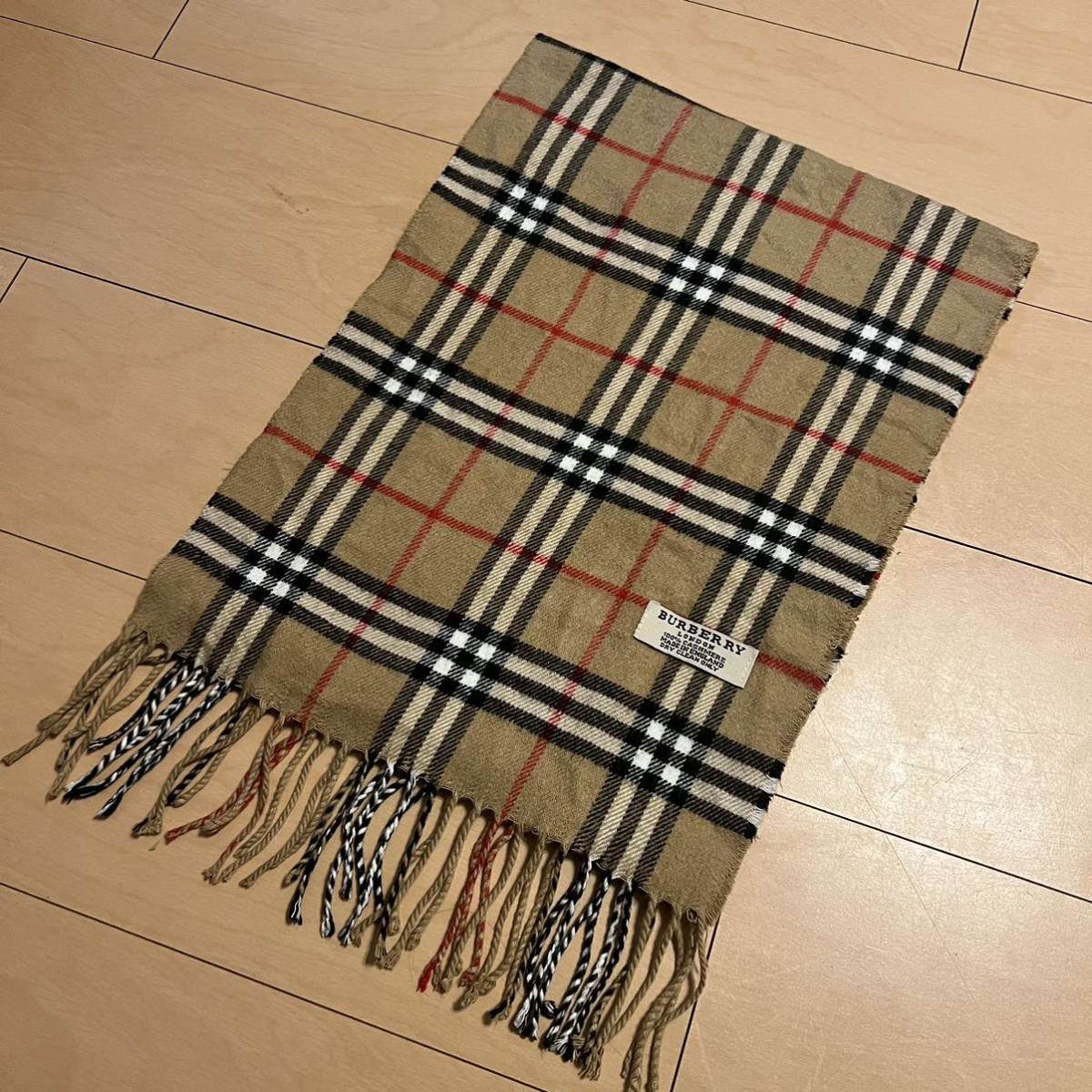 美品/ロング★BURBERRY/バーバリー　イングランド 柄 ノバチェック カシミヤ 100% マフラー ベージュ ビンテージ　カシミア ストール_画像1