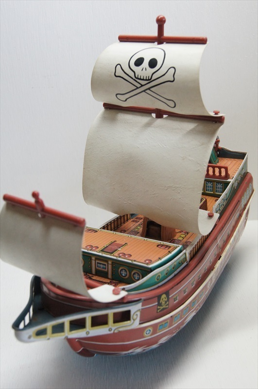 [珍品]増田屋 PIRATE SHIP ブリキ バッテリー式 1960年代 当時物 海賊船 船 ワンピース 帆船 箱付き 雑貨