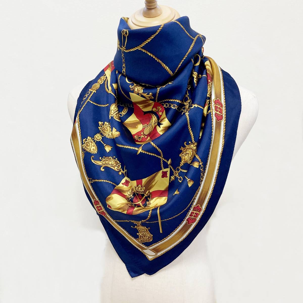  large size scarf silk 100% navy on goods total pattern flag pattern 