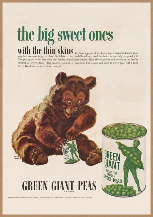 グリーン ジャイアント レトロミニポスター B5サイズ 複製広告 ◆ 缶詰 グリーンピース クマ USAD5-287_画像1