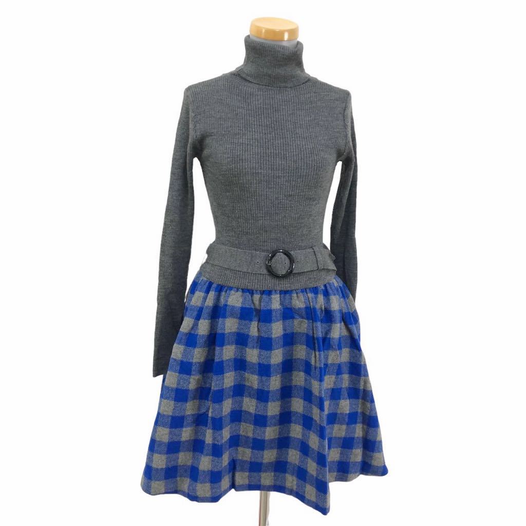 Nm176 To b. by agnes b toe Be bai Agnes B ta-toru neck knitted do King One-piece check flair skirt gray TU