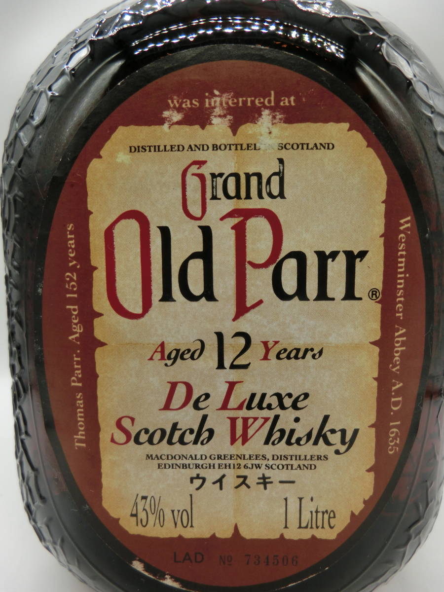 《・グランドオールドパー12年・スコッチウイスキー・Grand Old Parr・ 容量、１０００ml・アルコール分、43% ・未開栓、保管品》_画像4