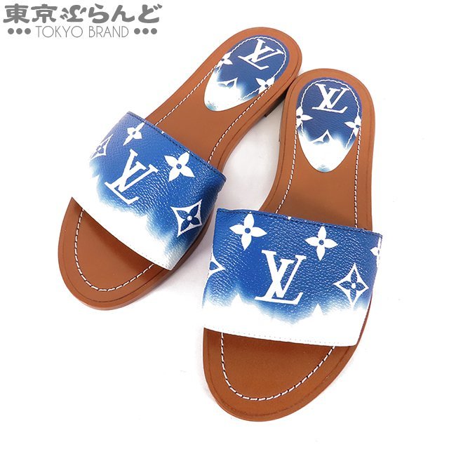 101699175 ルイヴィトン LOUIS VUITTON LVエスカル ロックイット ライン ブルー PVC タイダイ柄 ミュール 36 サンダル レディース_画像1