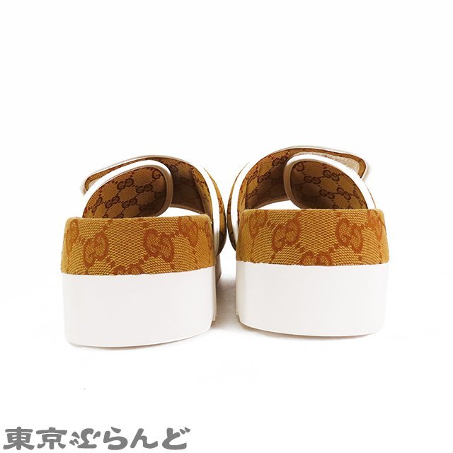 101702540 グッチ GUCCI アディダス コラボ プラットフォーム サンダル ゴールドブラウン GGキャンバス スライドサンダル 7 メンズ 未使用の画像3