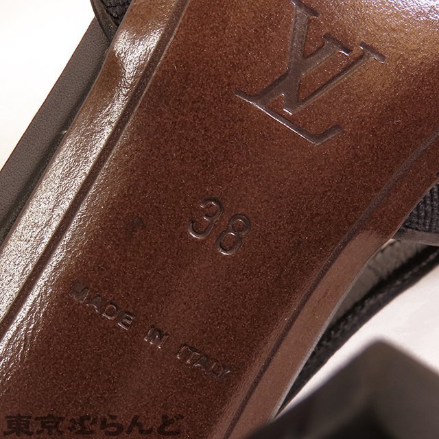 101686793 ルイヴィトン LOUIS VUITTON モノグラム バックストラップ ミュール ブラック キャンバス レザー スクエアトゥ 38 レディース_画像5