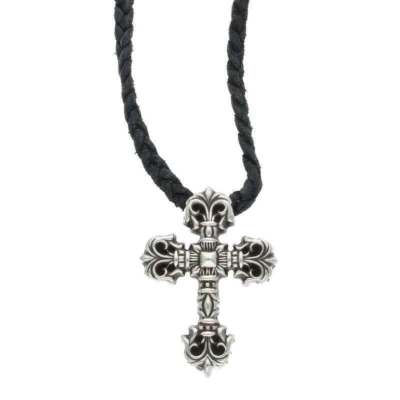 クロムハーツ Chrome Hearts FILIG/CROSS-XSM LB/フィリグリークロスXS wレザーブレイド/シルバーネックレス 中古 OS06