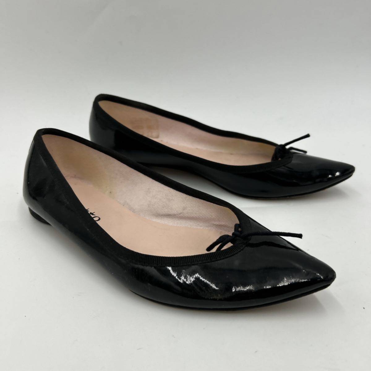 G @ フランス製 '高級感溢れる' repetto レペット LETHER フラット パンプス / バレエシューズ EU38 24cm レディース 婦人靴 BLACK 黒系_画像2