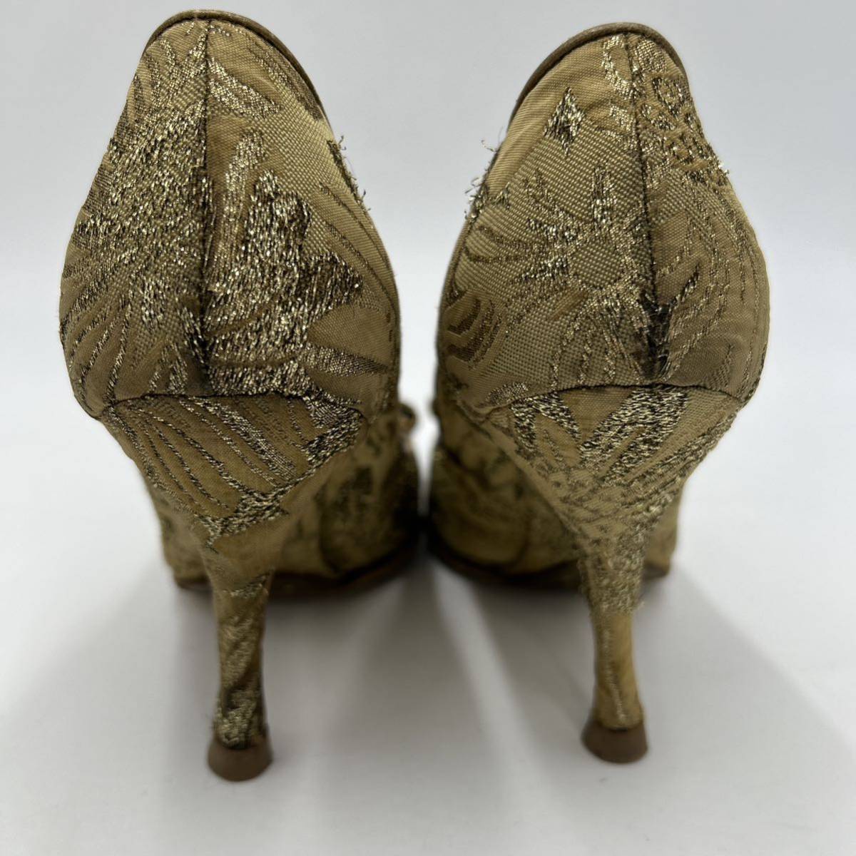 D@ 保存袋付き イタリア製 '高級ラグジュアリー靴' DOLCE&GABBANA ドルチェ&ガッバーナ 総柄 リボン付き ヒール パンプス EU35 22cm 婦人靴の画像6